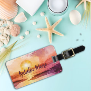 Pretty Sunset Beach Theme Personalised Luggage Tag