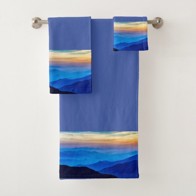 Pretty Sunset Border on Medium Blue Background Bath Towel Set (Insitu)