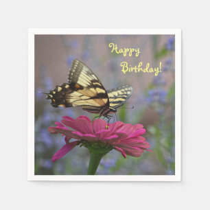 Pretty Swallowtail Butterfly On Zinnia Napkin