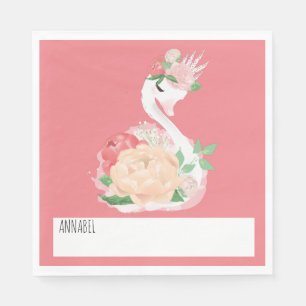 Pretty Swan Personalised school lunch message Napkin