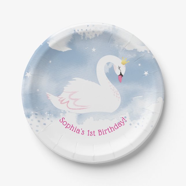 PRETTY SWAN PRINCESS party table decor blue Paper Plate (Front)