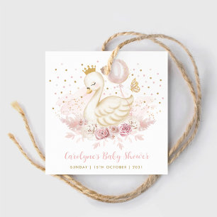 Pretty Swan Princess Pink Gold Balloon Baby Girl Favour Tags
