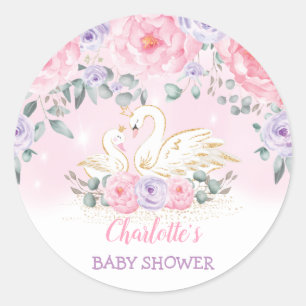 Pretty Swan Princess Purple Pink Floral Favours Classic Round Sticker