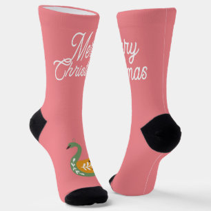 Pretty Swan Tradtional folk art Christmas Pink Socks