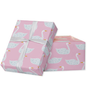 Pretty Swans Pink and White Wrapping Paper