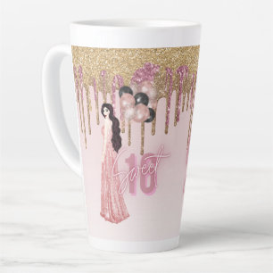 Pretty Sweet16 ROSEGOLD DRIPPING GLITTER BRUNETTE  Latte Mug