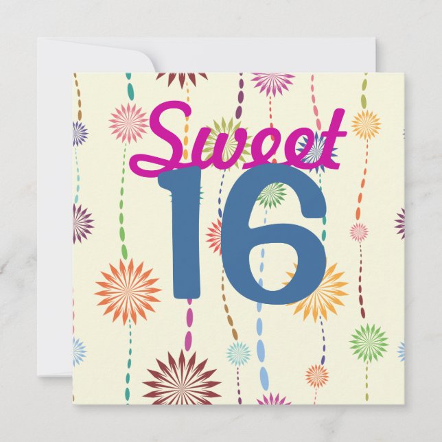 pretty sweet 16 abstract flower strings invitation (Front)