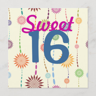 pretty sweet 16 abstract flower strings invitation