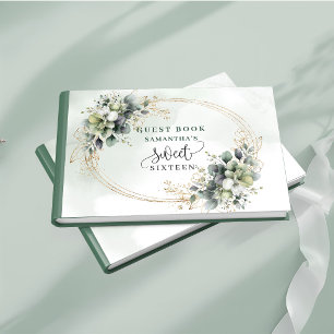 Pretty Sweet 16 bohemian watercolor sage greenery Guest Book