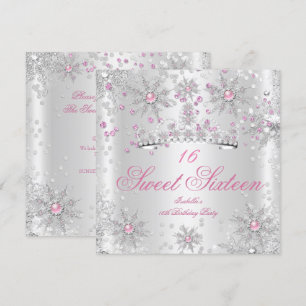 Pretty Sweet 16 Pink White Winter Wonderland Invitation