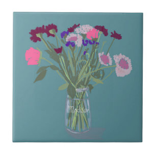 Pretty Sweet Boho Wildflowers +Custom Name Tile