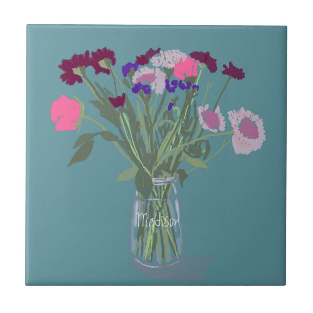 Pretty Sweet Boho Wildflowers  +Custom Name Tile (Front)