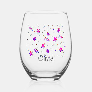 Pretty Sweet Modern Flower Design Stemless Wine Glass