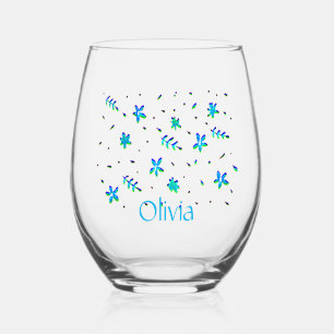 Pretty Sweet Modern Flower Design Stemless Wine Glass