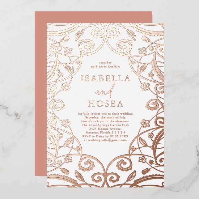 Pretty Sweet Rose Gold Floral Lace Wedding (Front/Back)