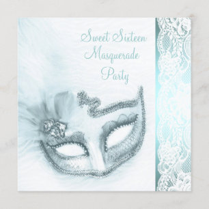 Pretty Sweet Sixteen Teal Blue Masquerade Party Invitation