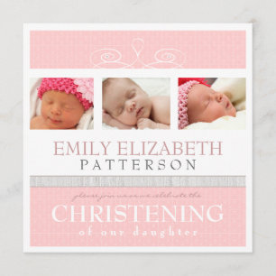 Pretty Swirl Photo Collage Christening Invitation