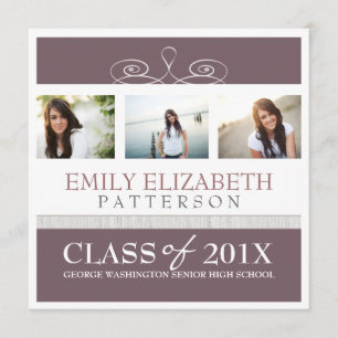 Pretty Swirl Photo Collage Graduation Invitation