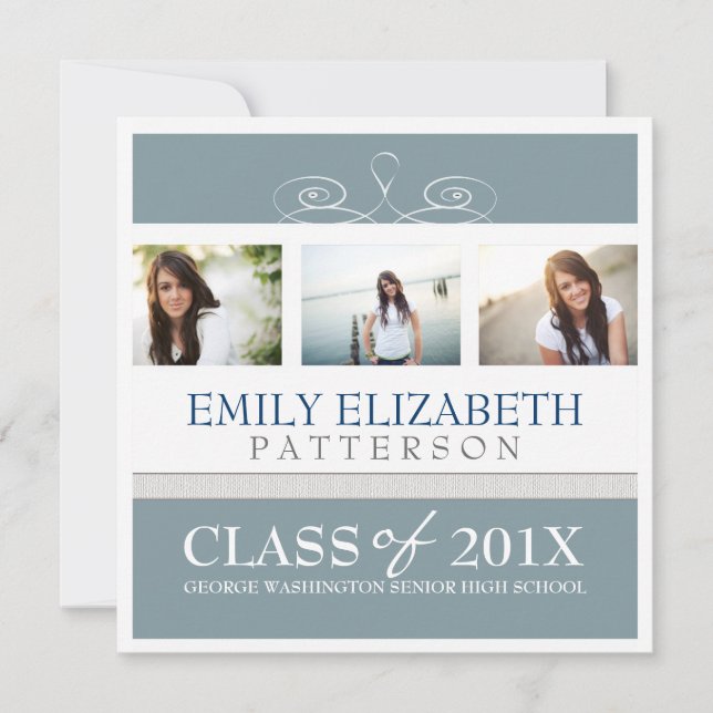 Pretty Swirl Photo Collage Graduation Invitation (Front)