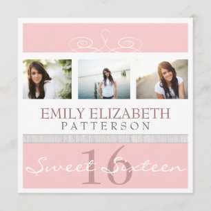 Pretty Swirl Photo Collage Sweet 16 Invitation