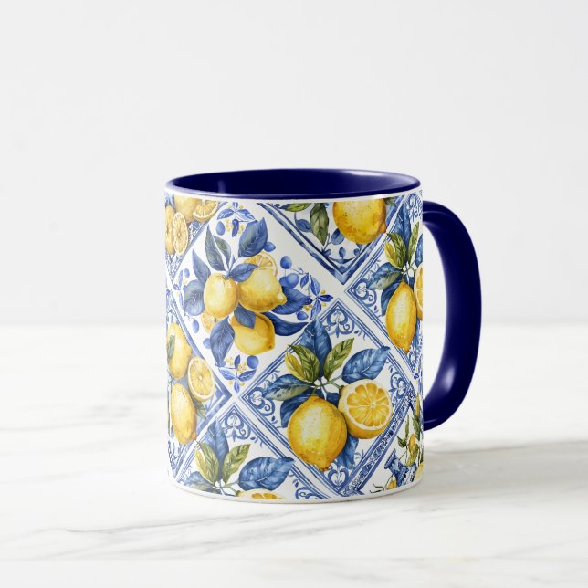 Pretty Talavera Tile All-Over Print Lemons Mug (Front Right)