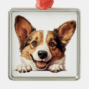 PRETTY TAN AND WHITE PEMBROKE WELSH CORGI DOG METAL TREE DECORATION