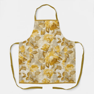 Pretty Taupe Gold Rose Floral Apron