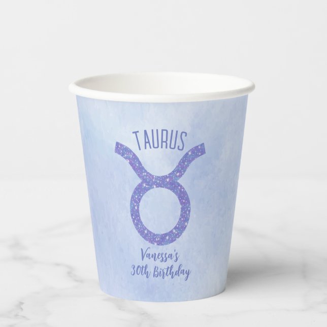 Pretty Taurus Astrology Sign Custom Birthday Party Paper Cups (Front)