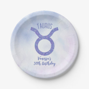 Pretty Taurus Astrology Sign Custom Birthday Party Paper Plate