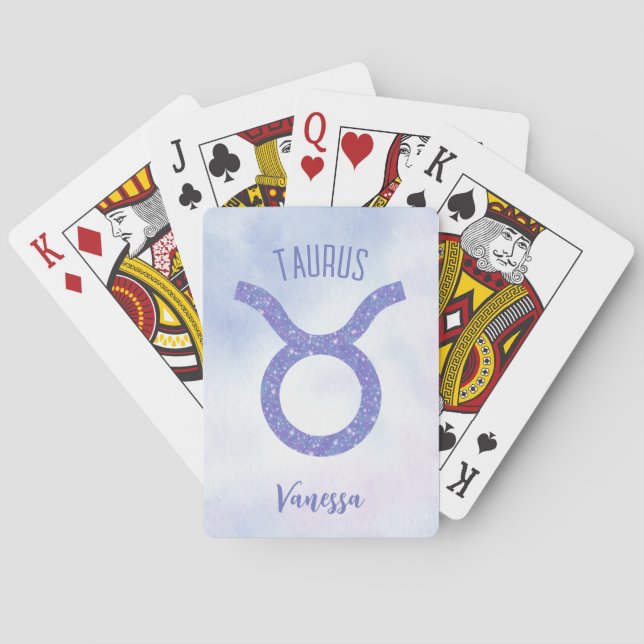 Pretty Taurus Astrology Sign Personalised Purple Playing Cards (Back)