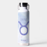 Pretty Taurus Astrology Sign Personalised Purple Water Bottle<br><div class="desc">This pretty,  personalised purple and lavender Taurus water bottle features your astrological sign from the Zodiac in a beautiful sparkle like the constellations. Customise this cute astrology symbol gift with your name in beautiful cursive script for someone with a late April or early May birthday.</div>