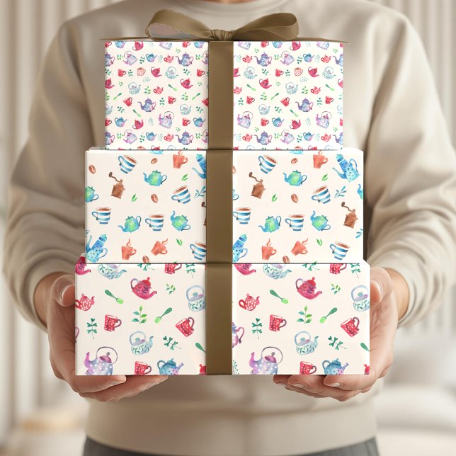 Pretty Tea Party and Coffee Patterns Wrapping Paper Sheet (Creator Uploaded)