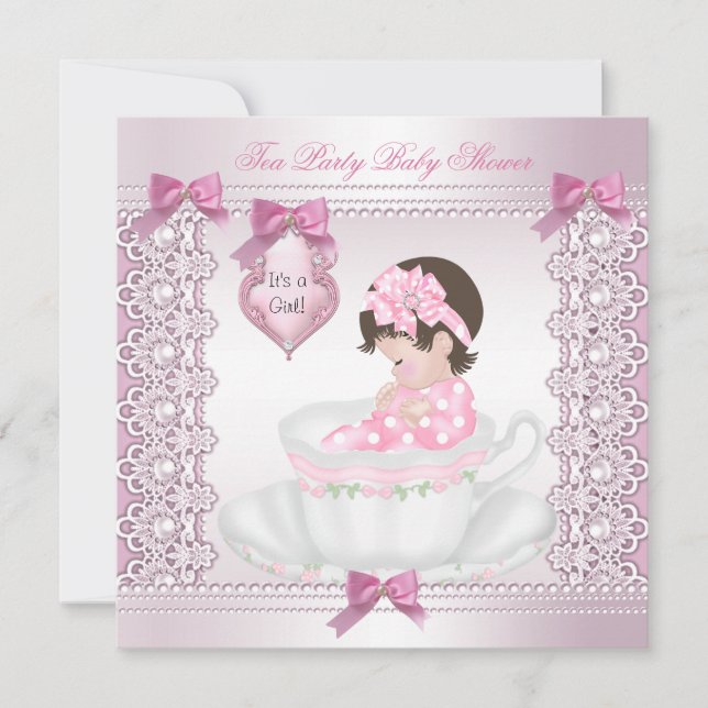 Pretty Tea Party Baby Shower Cute Girl Pink Invitation (Front)