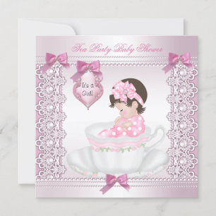 Pretty Tea Party Baby Shower Cute Girl Pink Invitation
