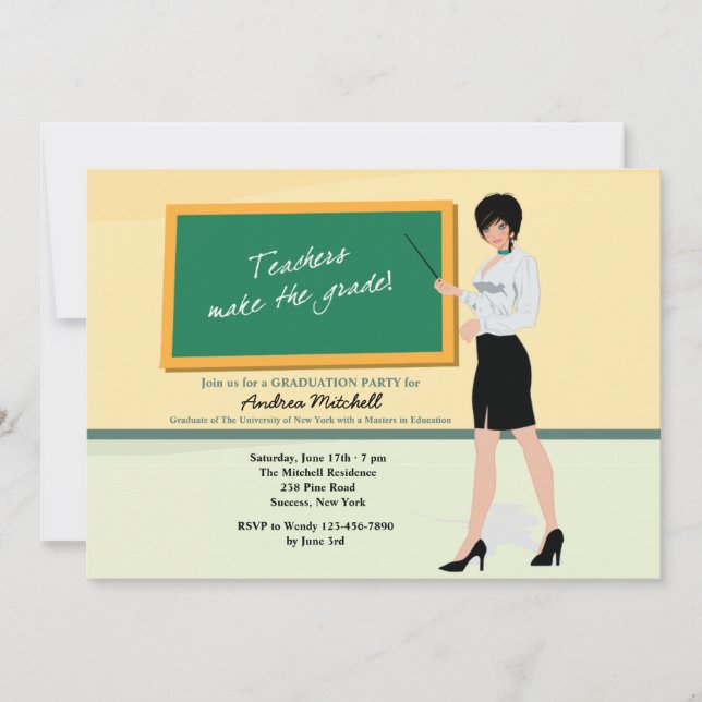 Pretty Teacher Graduation Invitation (Front)