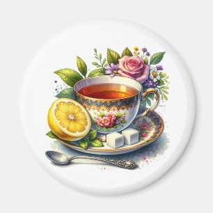 Pretty teacup of Tea with Lemon  Magnet