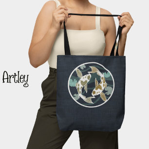 Pretty Teal and Blue Koi Fish Pond Logo Tote Bag