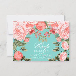 Pretty Teal and Coral Floral Design - RSVP Card