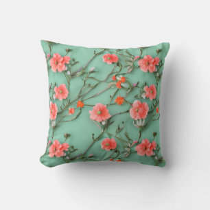 Pretty Teal and Coral Flower  Cushion
