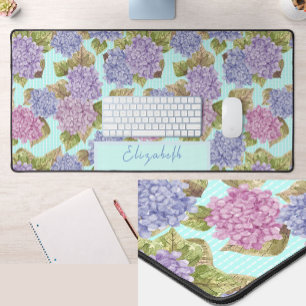 Pretty Teal and Purple Floral Custom Name Desk Mat