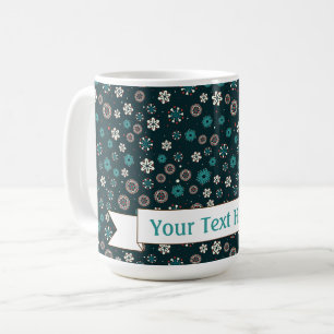 Pretty Teal Aqua Red White Scandinavian Snowflakes Coffee Mug