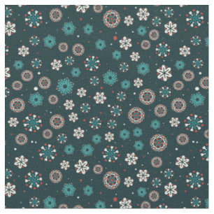 Pretty Teal Aqua Red White Scandinavian Snowflakes Fabric