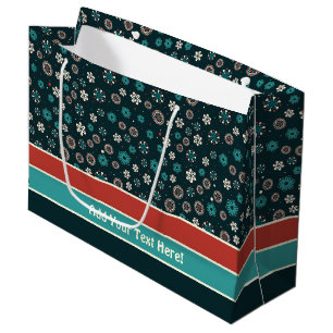 Pretty Teal Aqua Red White Scandinavian Snowflakes Large Gift Bag