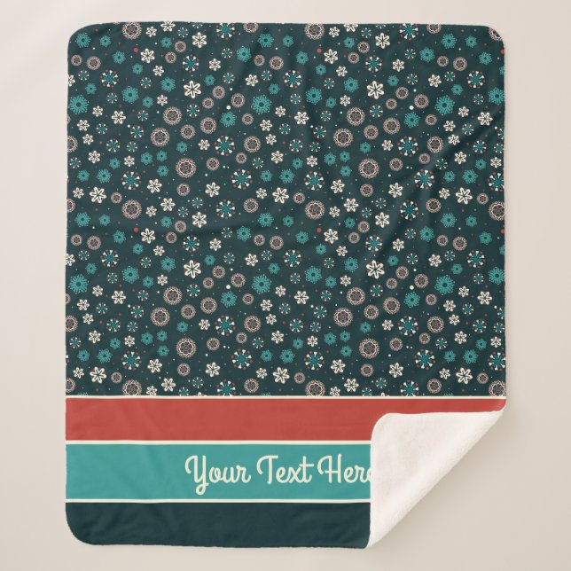 Pretty Teal Aqua Red White Scandinavian Snowflakes Sherpa Blanket (Front)