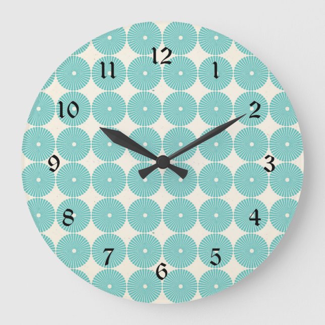 Pretty Teal Aqua Turquoise Blue Circles Discs Large Clock (Front)