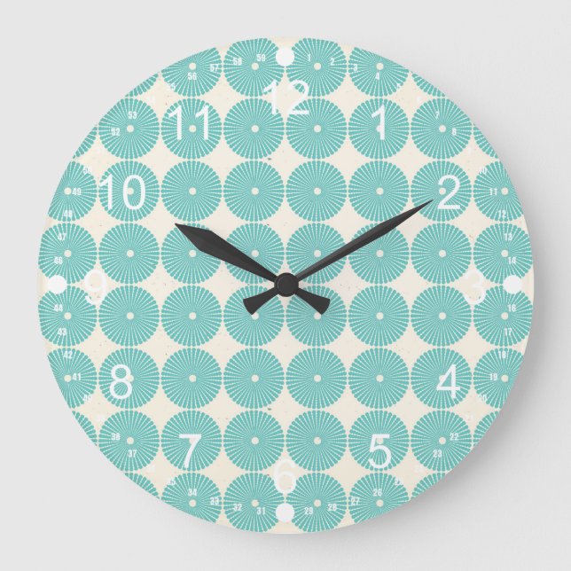 Pretty Teal Aqua Turquoise Blue Circles Discs Large Clock (Front)