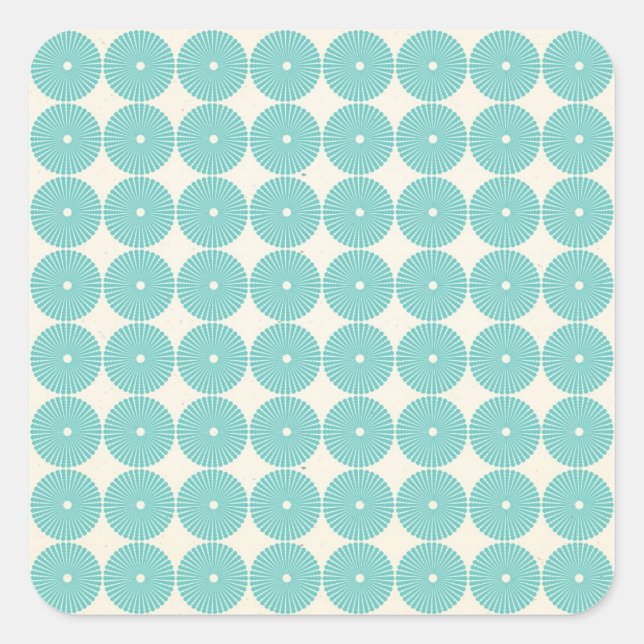 Pretty Teal Aqua Turquoise Blue Circles Discs Square Sticker (Front)