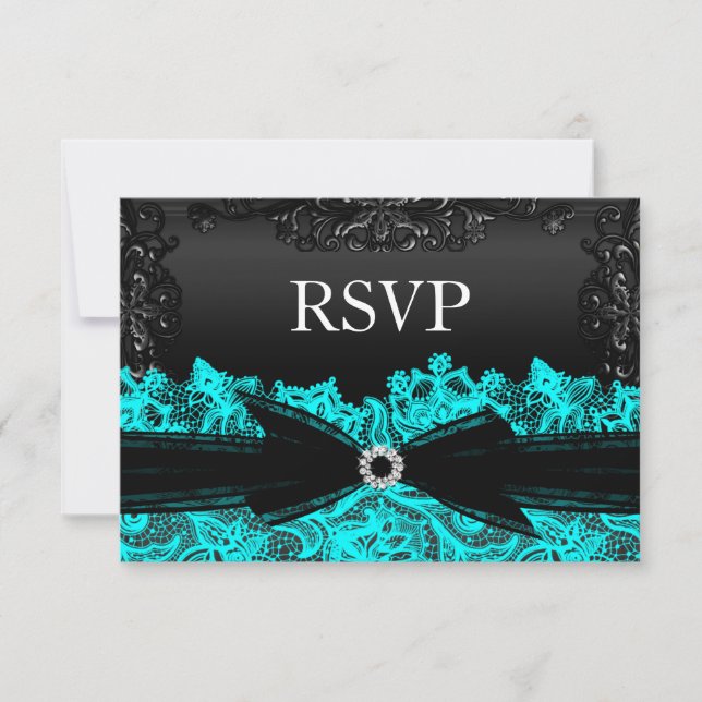 Pretty Teal & Black Lace RSVP (Front)