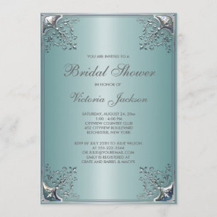 Pretty Teal Blue Bridal Shower Invitation