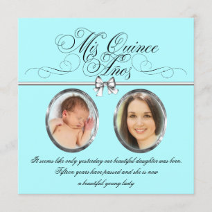 Pretty Teal Blue Photo Quinceanera Invitation